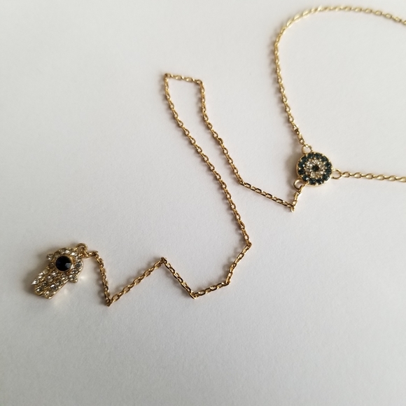 Evil eye hamsa hand Y necklace gold tone fine chain adjustable dainty - Picture 7 of 15